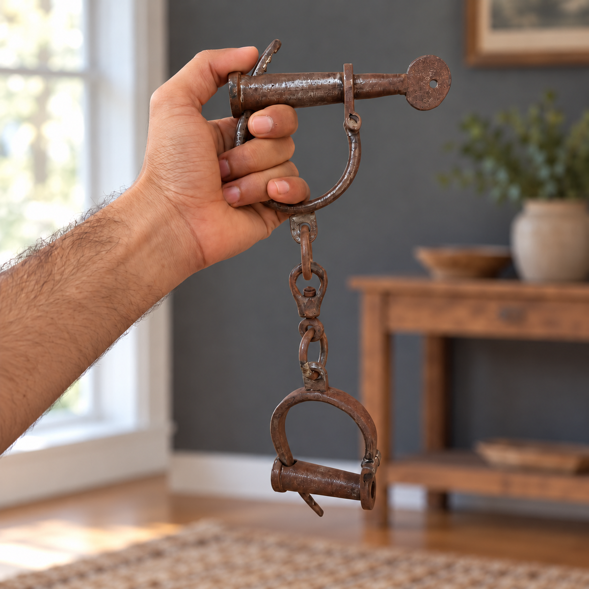 Vintage Iron Shackles with Key