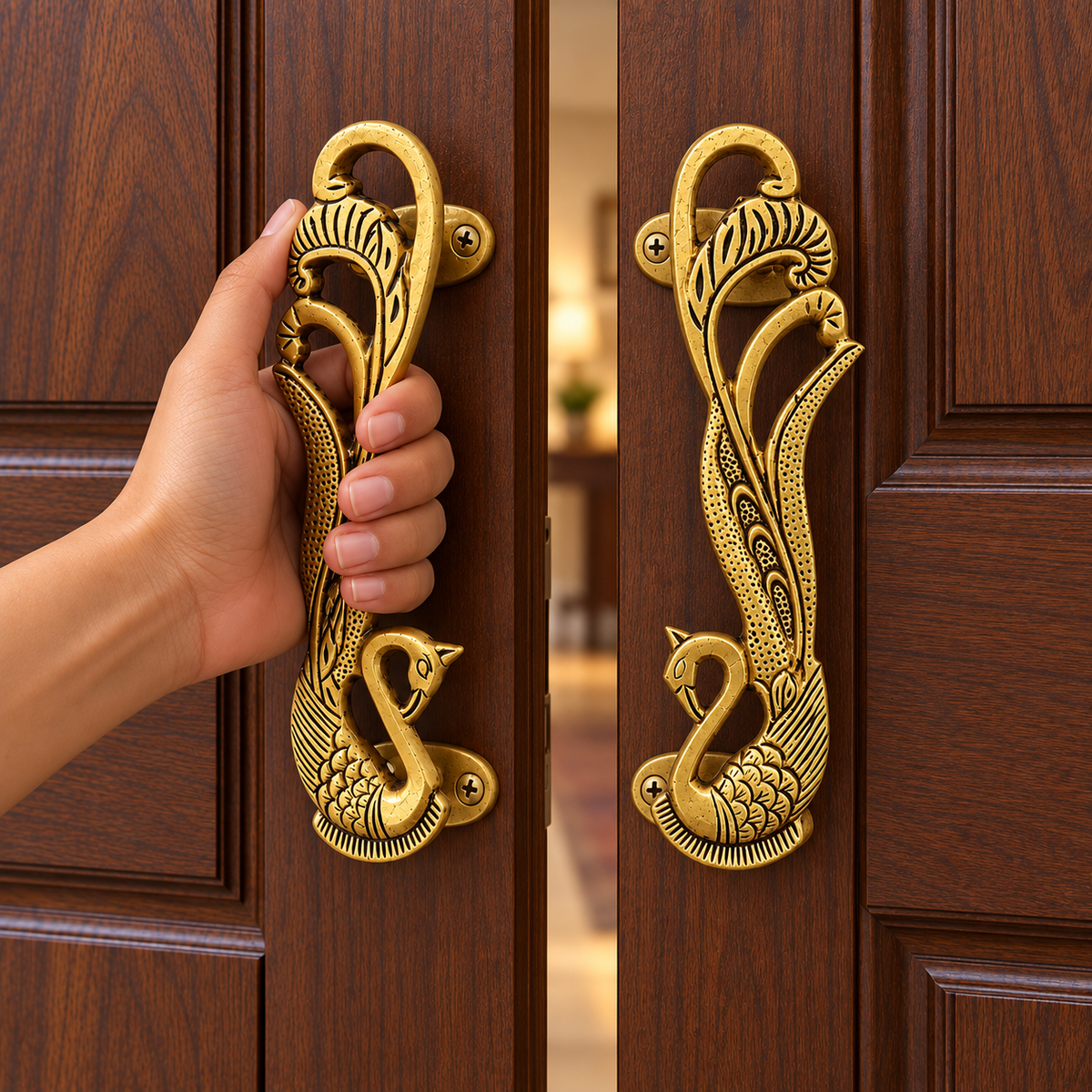 Antique Brass Peacock Door Handle
