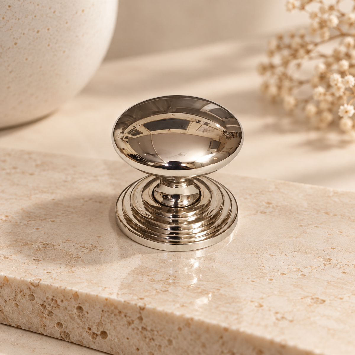 Polished Brass Round Cabinet Knob with Backplate