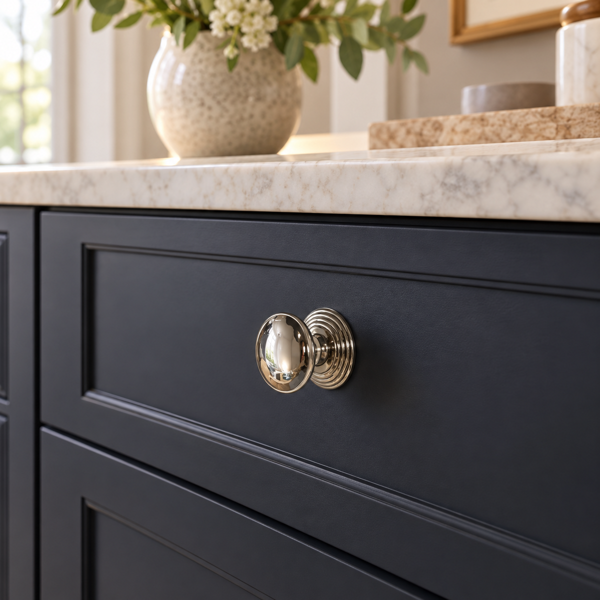 Polished Brass Round Cabinet Knob with Backplate