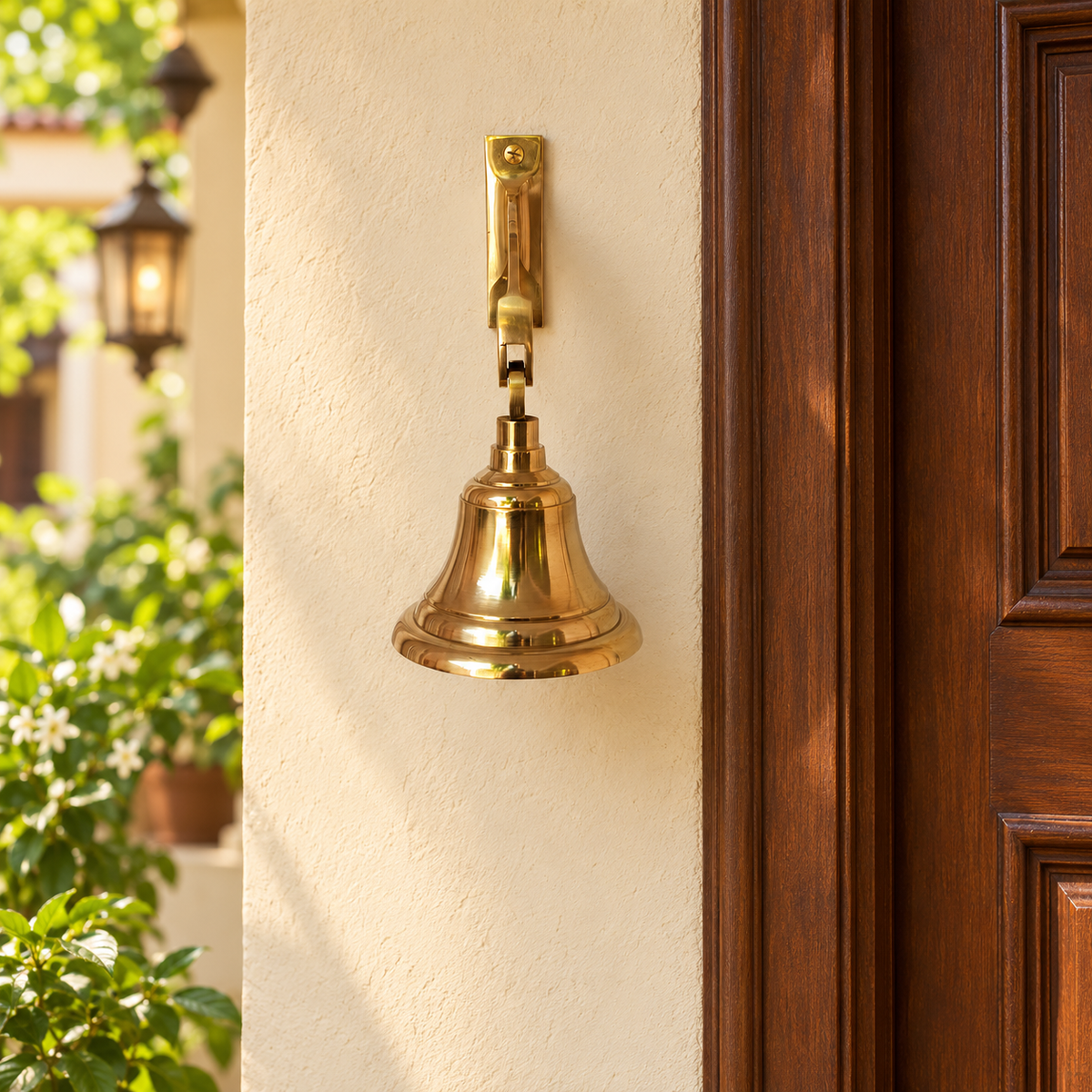 Vintage Solid Brass Wall Mounted Bell with Curved Bracket