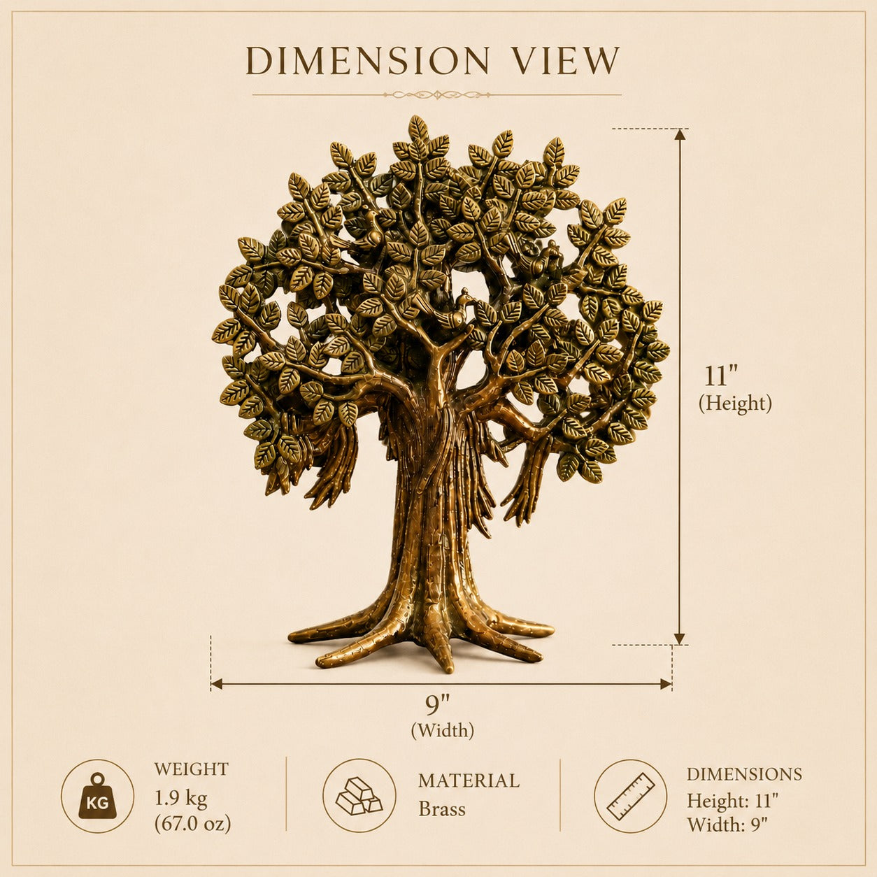 Tree of Life Brass Sculpture with Birds