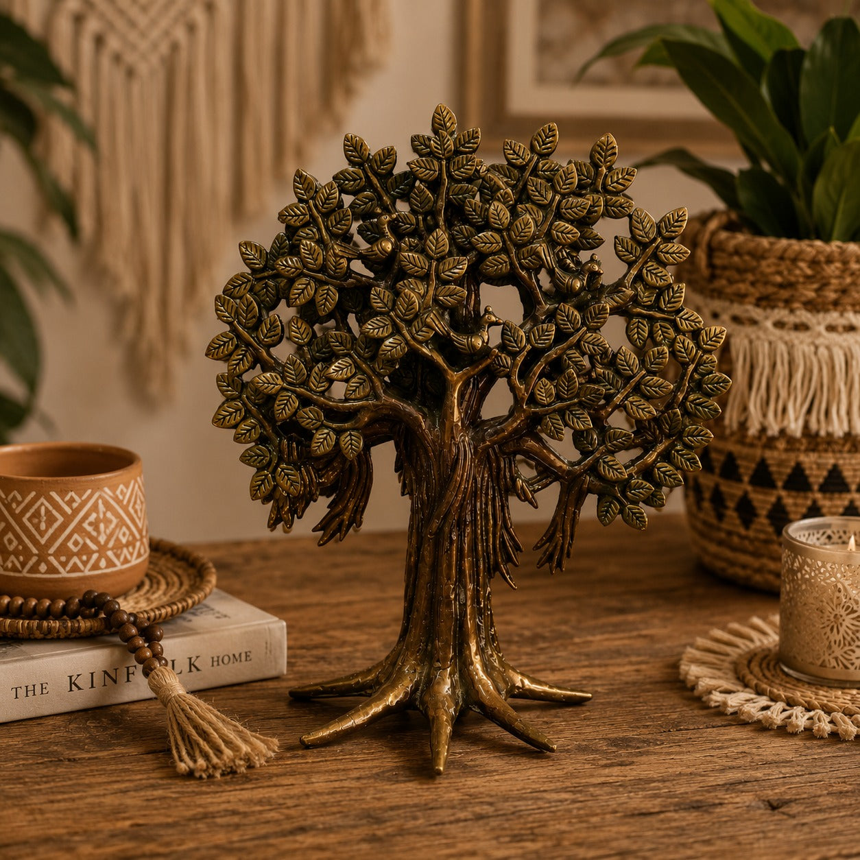 Tree of Life Brass Sculpture with Birds
