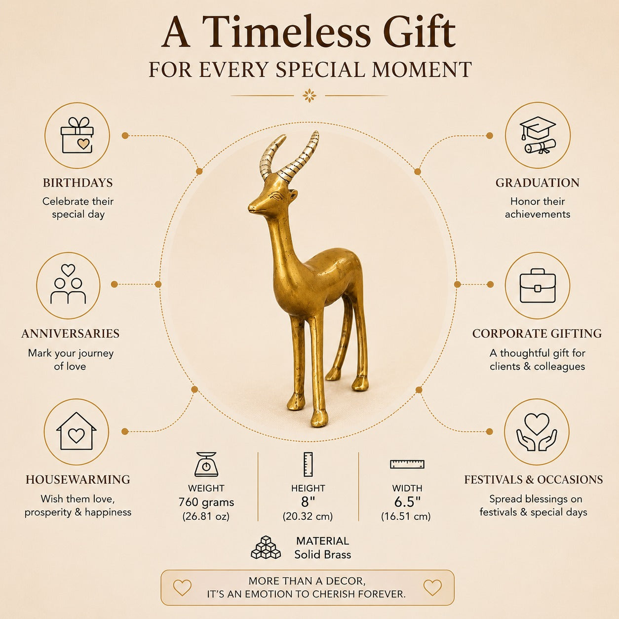 Solid Brass Deer Statue