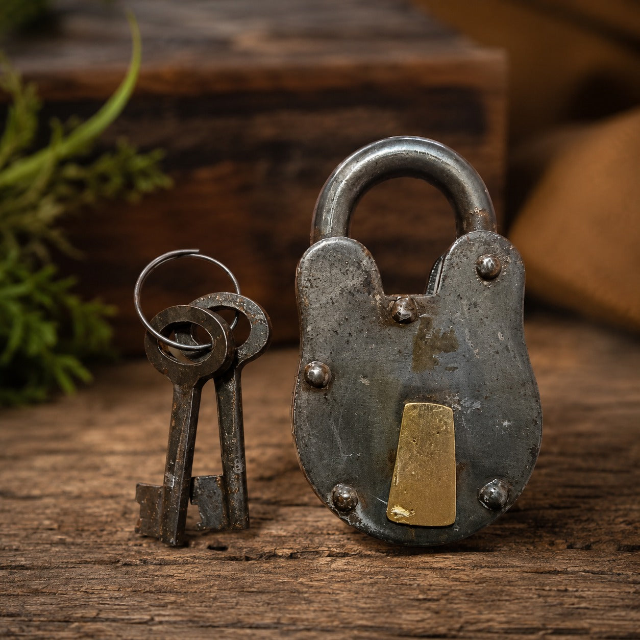 Vintage Antique Iron Padlock with 2 Keys