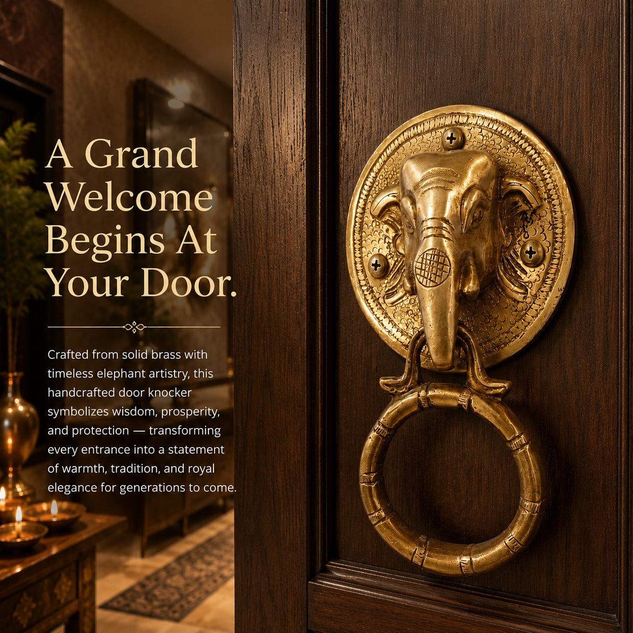 Brass Elephant Head Door Knocker Ring
