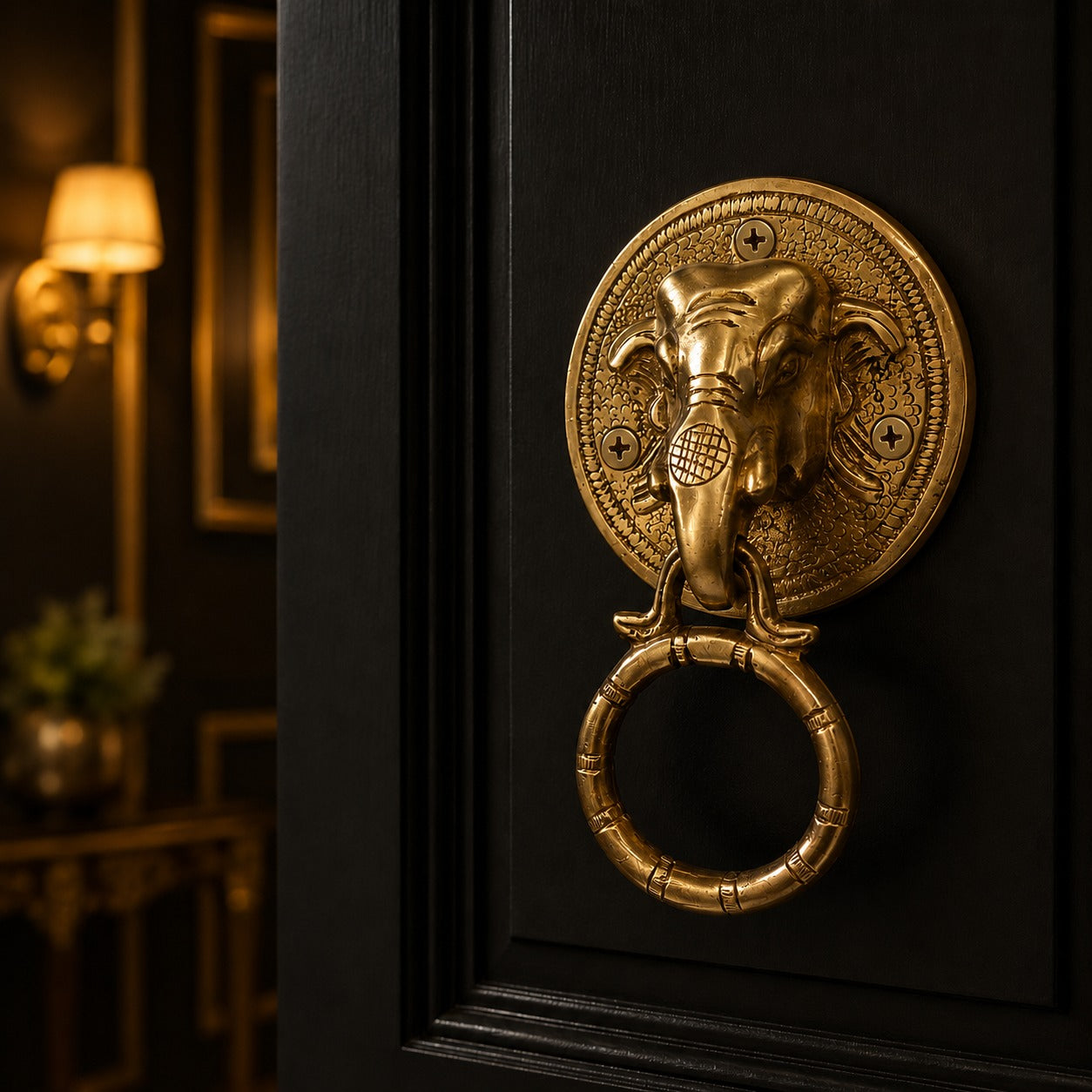 Brass Elephant Head Door Knocker Ring