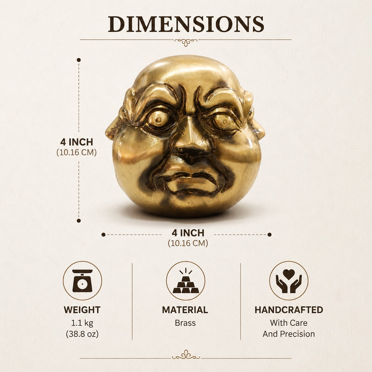 Brass Laughing Buddha Face Sculpture