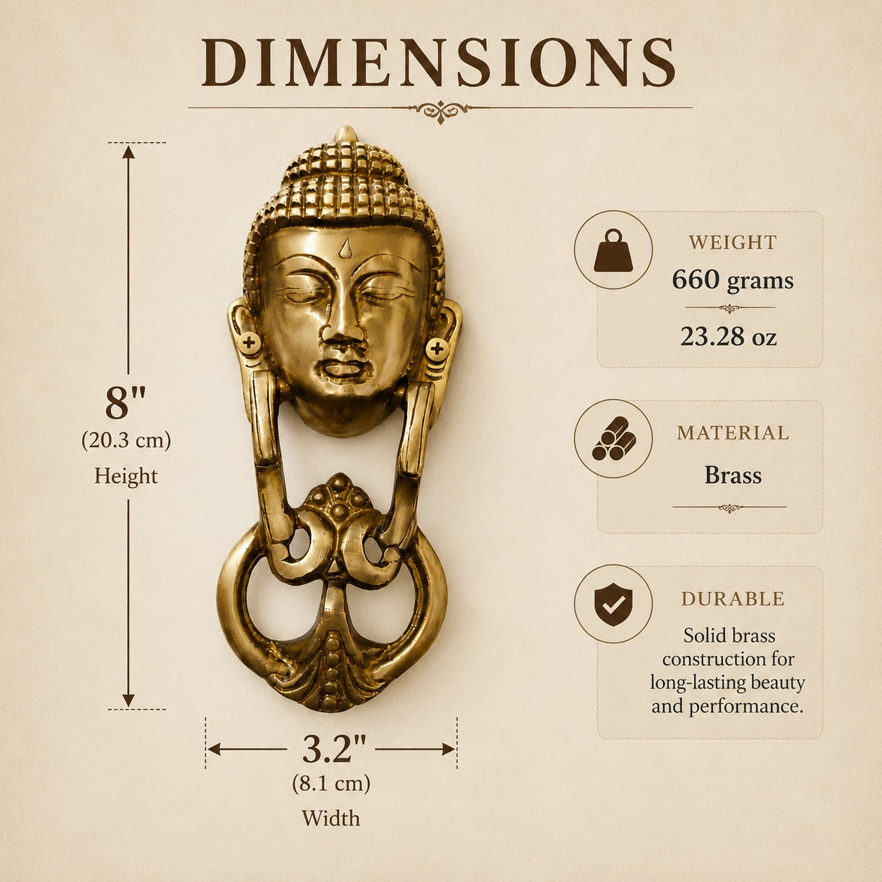 Handcrafted Brass Buddha Face Door Knocker