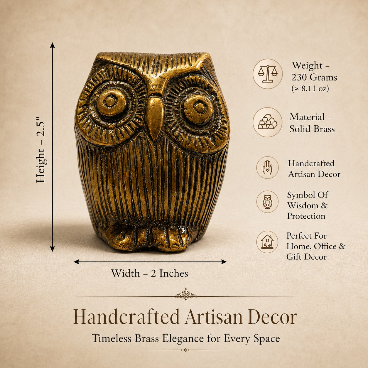 Handcrafted Solid Brass Owl Figurine