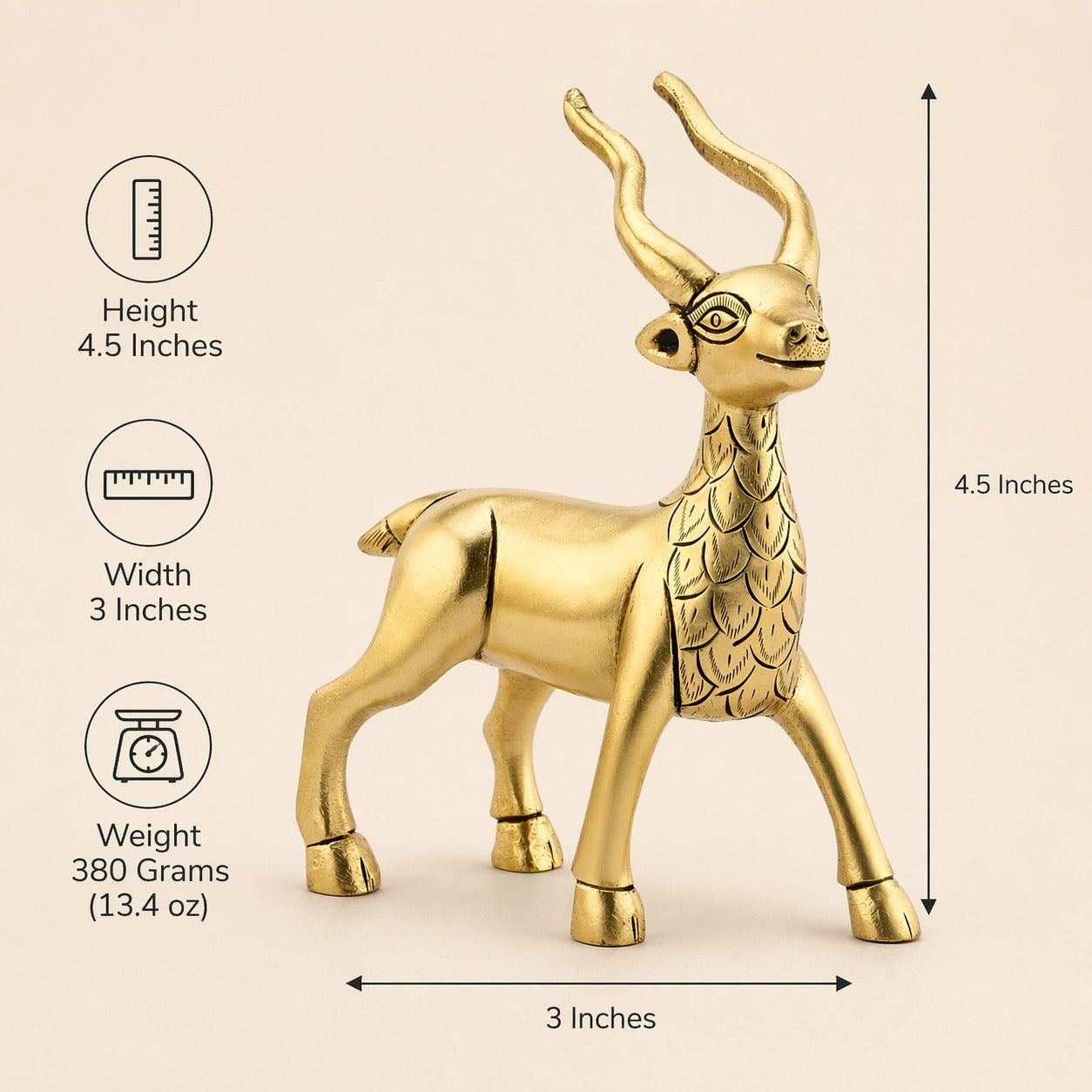 Handcrafted Brass Deer Figurine Statue