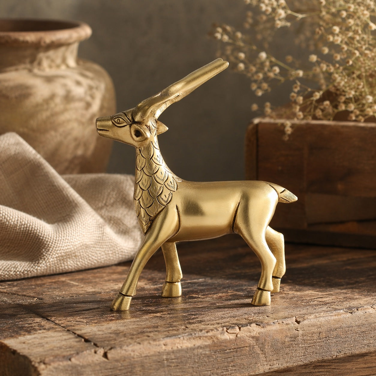 Handcrafted Brass Deer Figurine Statue