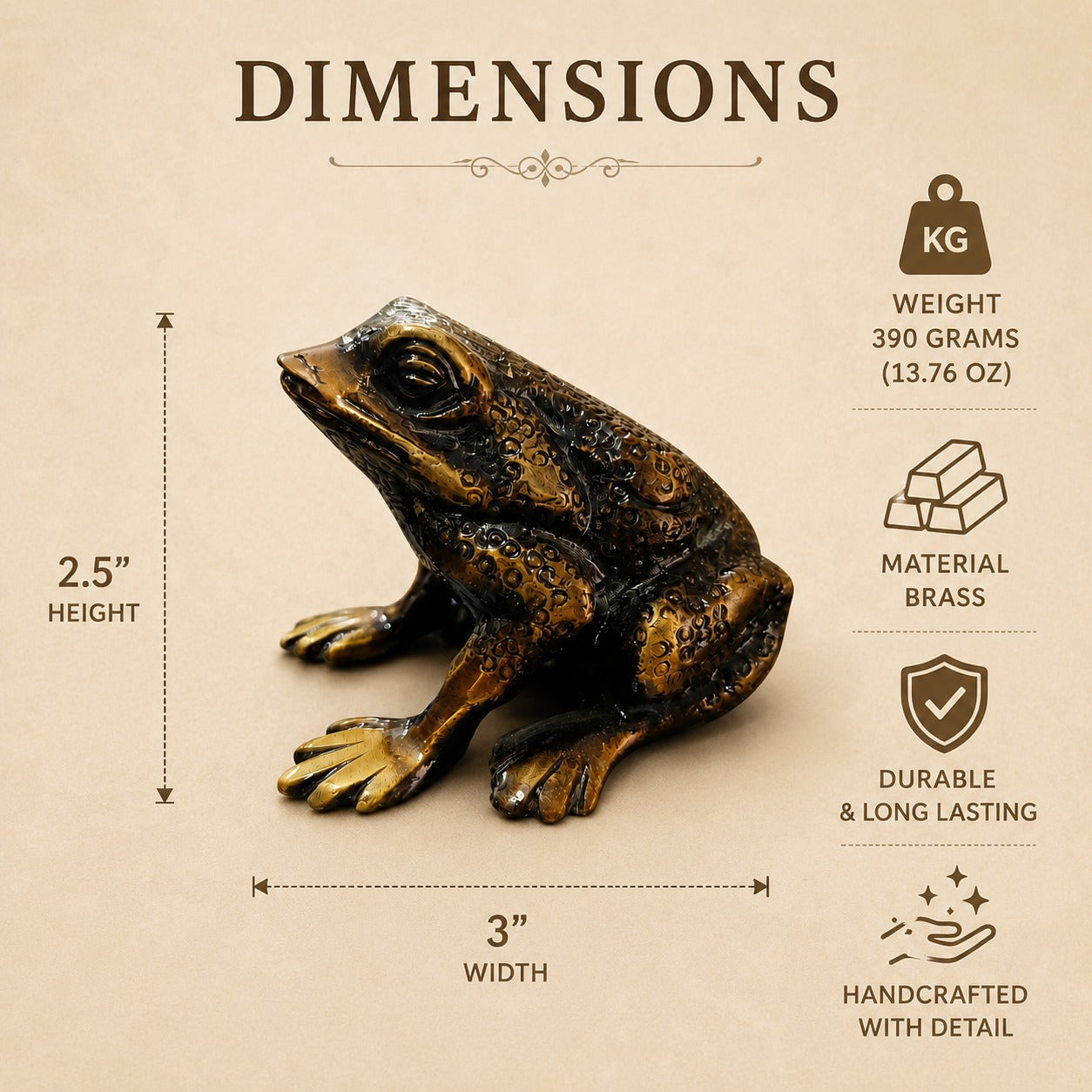Handcrafted Brass Frog Figurine Statue