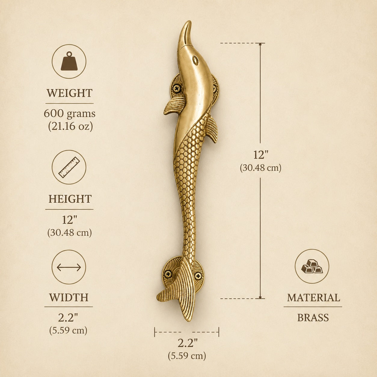 Handcrafted Solid Brass Dolphin Door Handle Pair