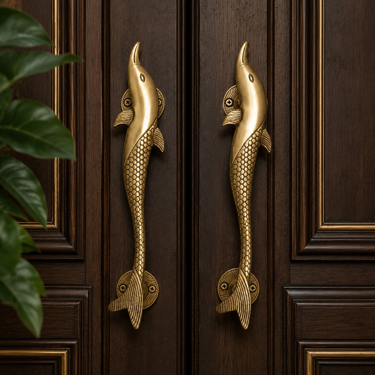 Handcrafted Solid Brass Dolphin Door Handle Pair