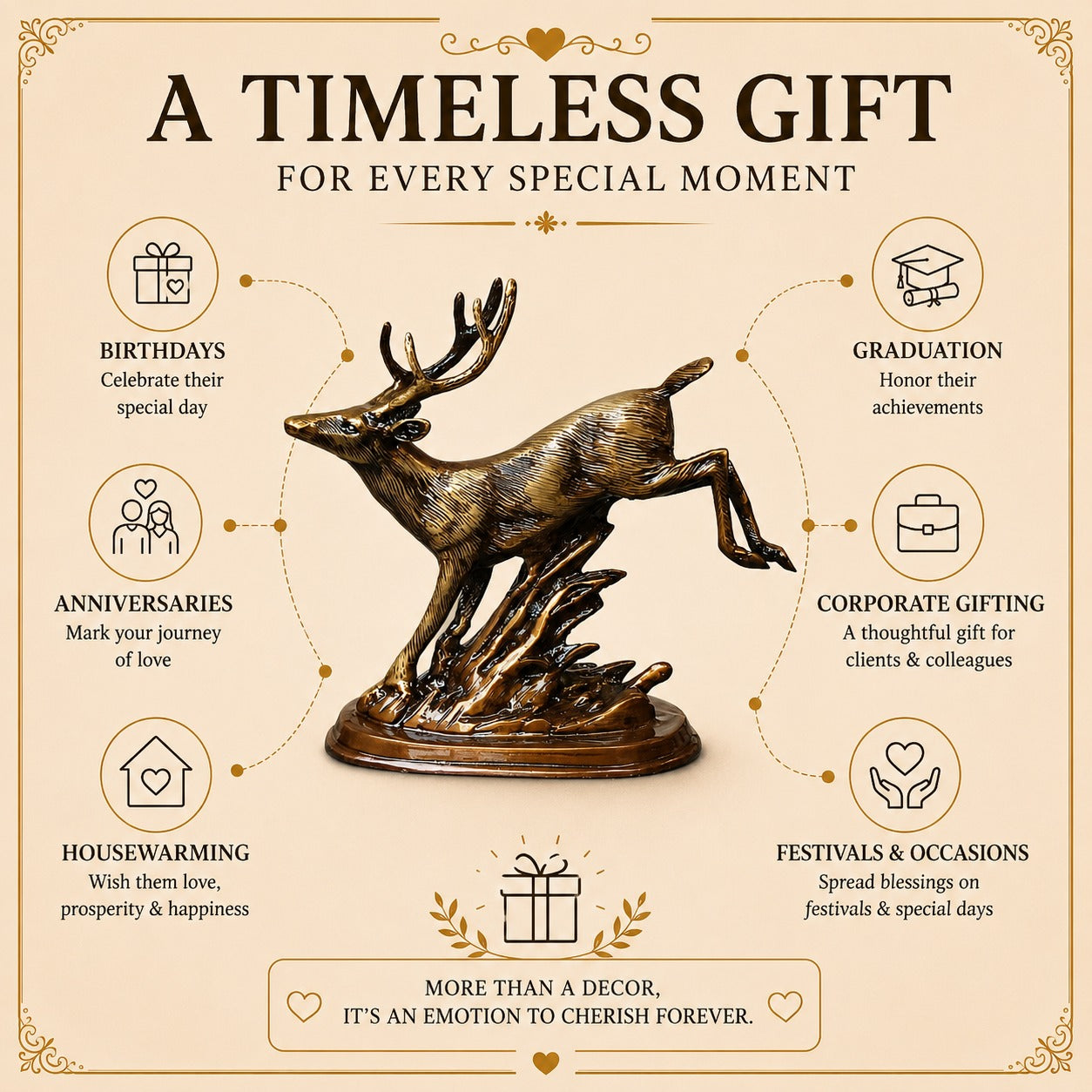 Handcrafted Brass Deer Figurine Statue
