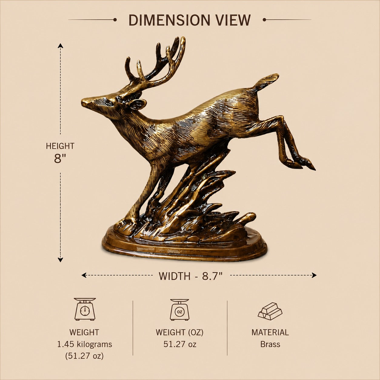 Handcrafted Brass Deer Figurine Statue