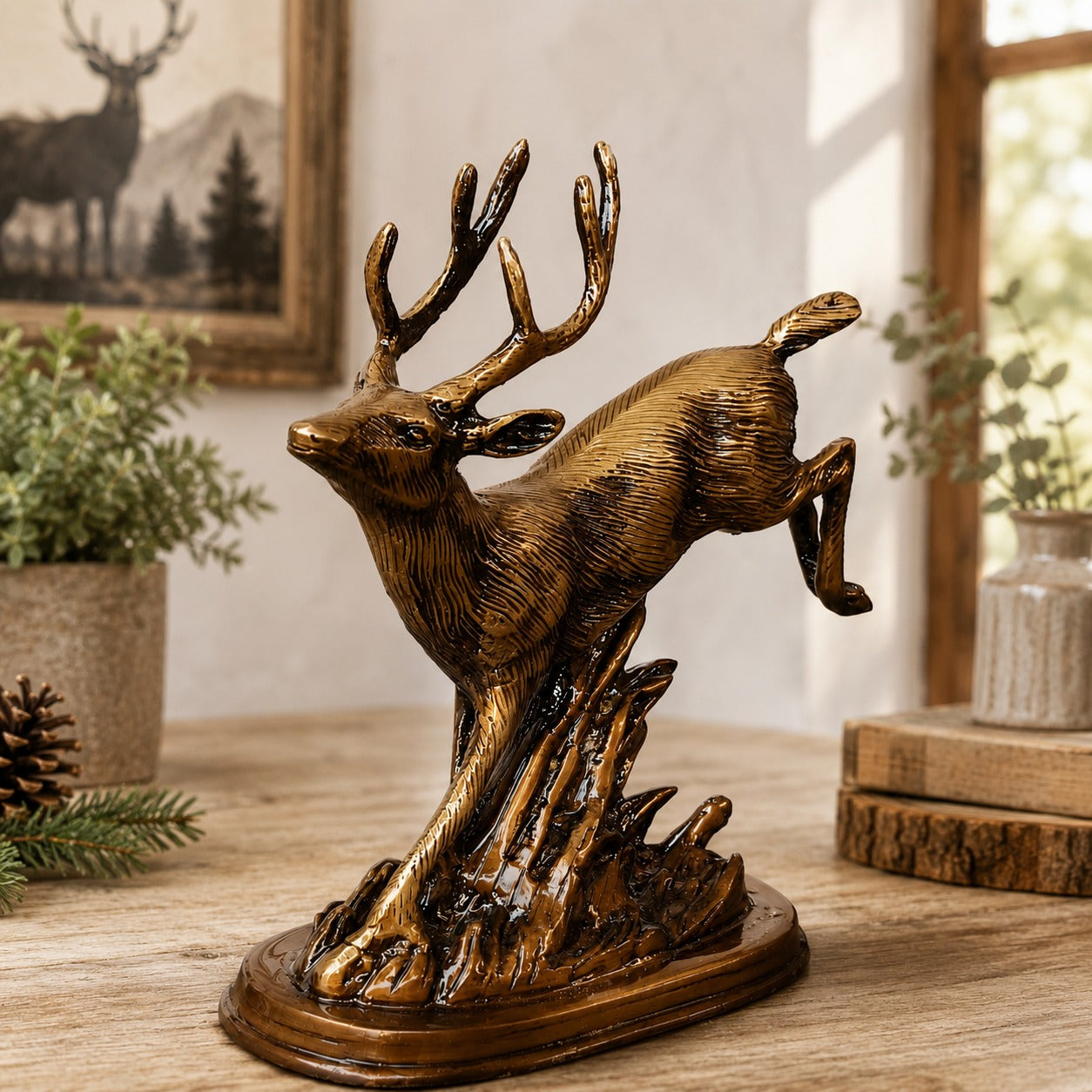 Handcrafted Brass Deer Figurine Statue