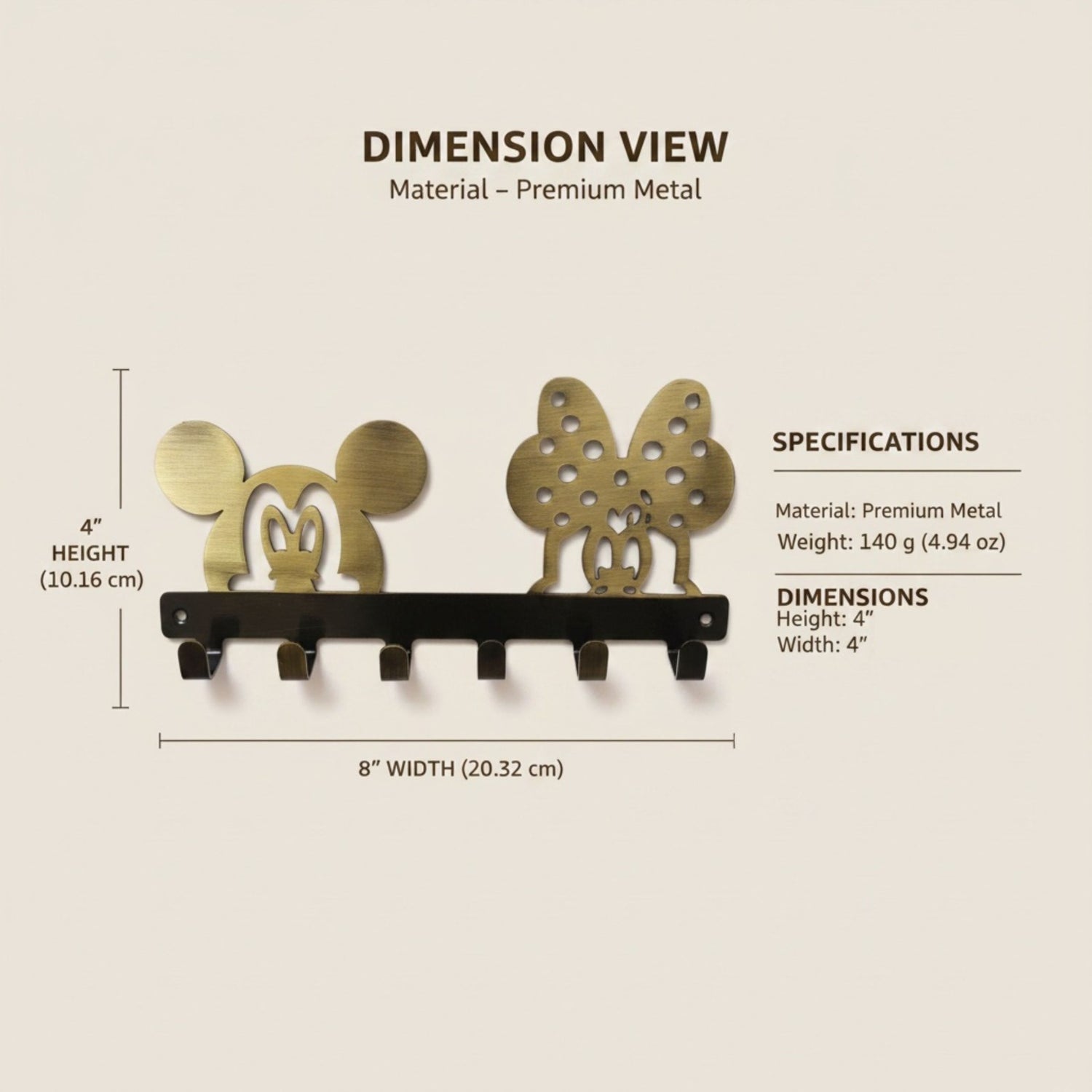 Brass Mickey & Minnie Mouse Key Holder Wall Mount