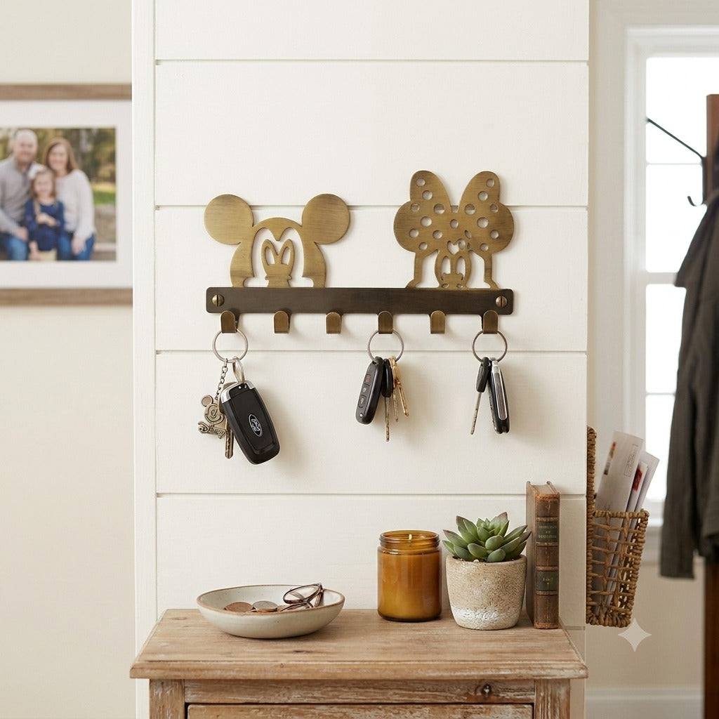 Brass Mickey & Minnie Mouse Key Holder Wall Mount