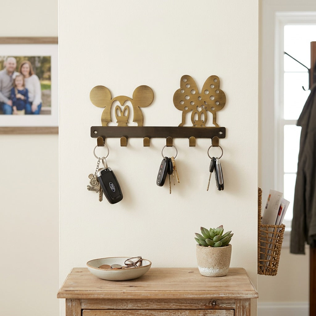 Brass Mickey & Minnie Mouse Key Holder Wall Mount