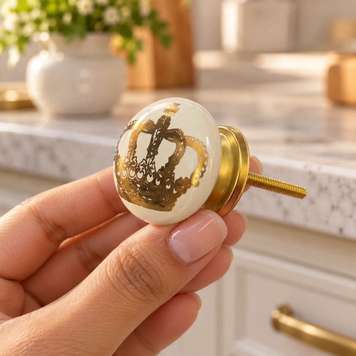 Ivory & Gold Crown Ceramic Cabinet Knob