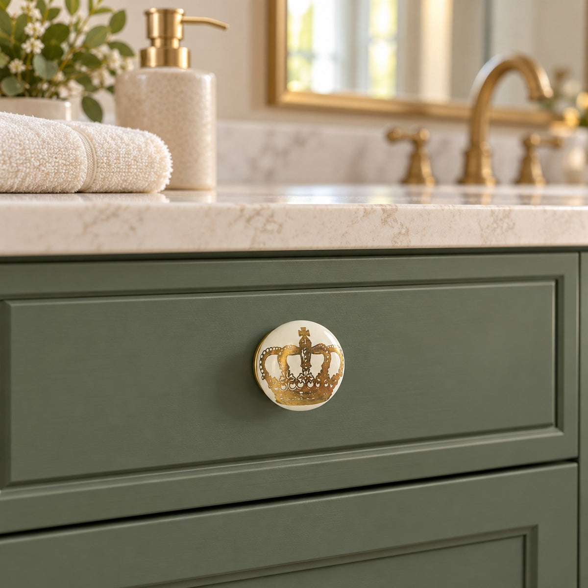 Ivory & Gold Crown Ceramic Cabinet Knob