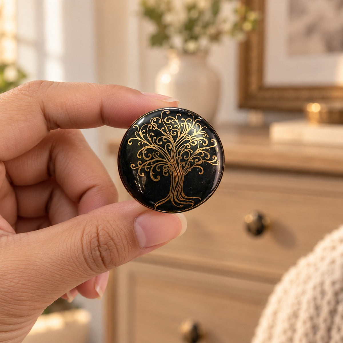 Black & Gold Tree of Life Ceramic Cabinet Knob