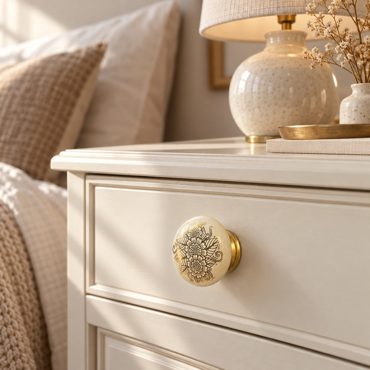 Floral Mandala Ceramic Cabinet Knob