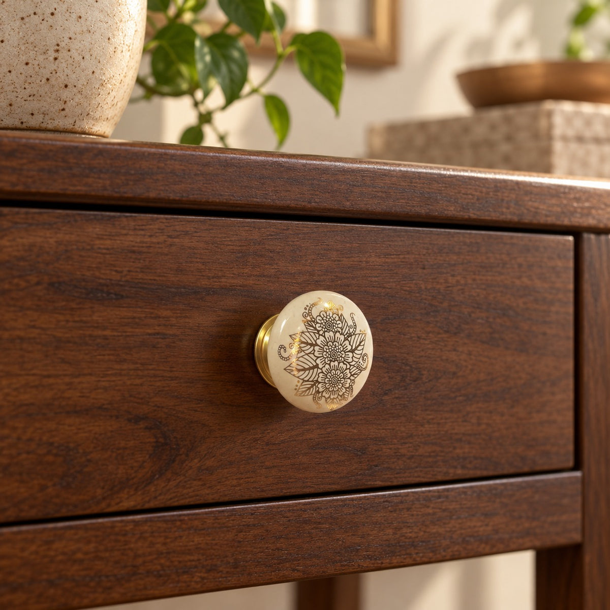 Floral Mandala Ceramic Cabinet Knob