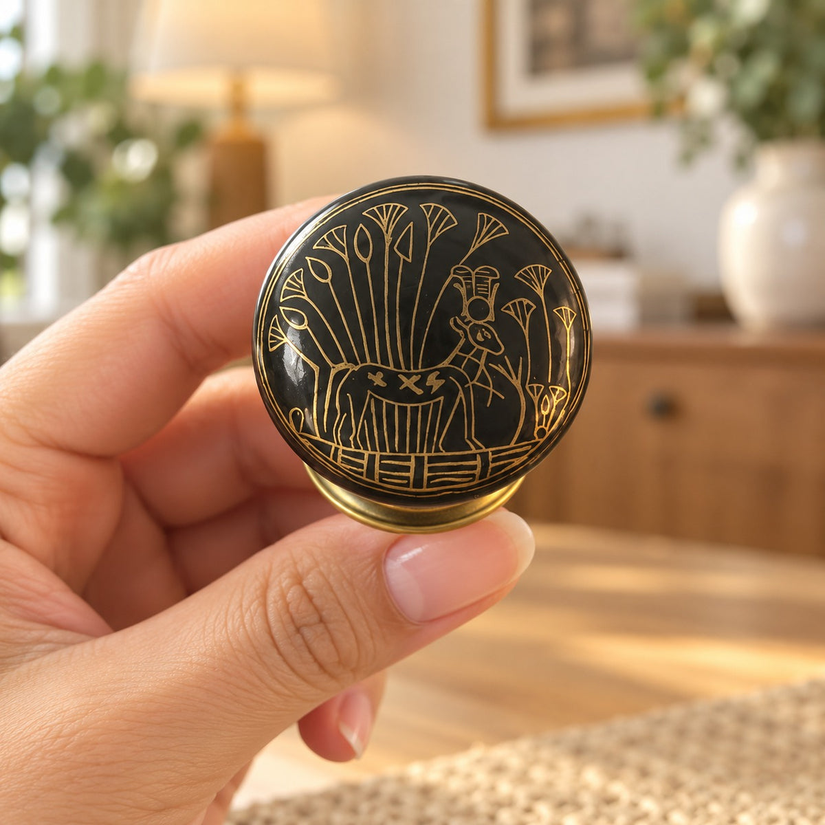 Black & Gold Egyptian Art Ceramic Cabinet Knob