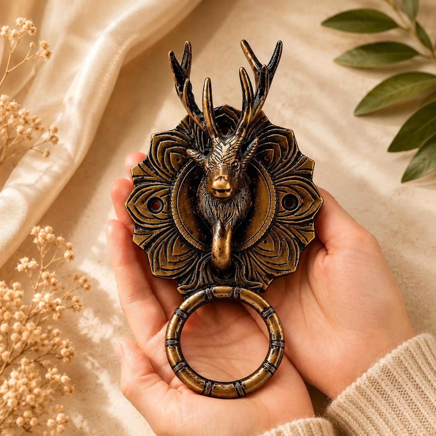 Solid Brass Deer Head Door Knocker
