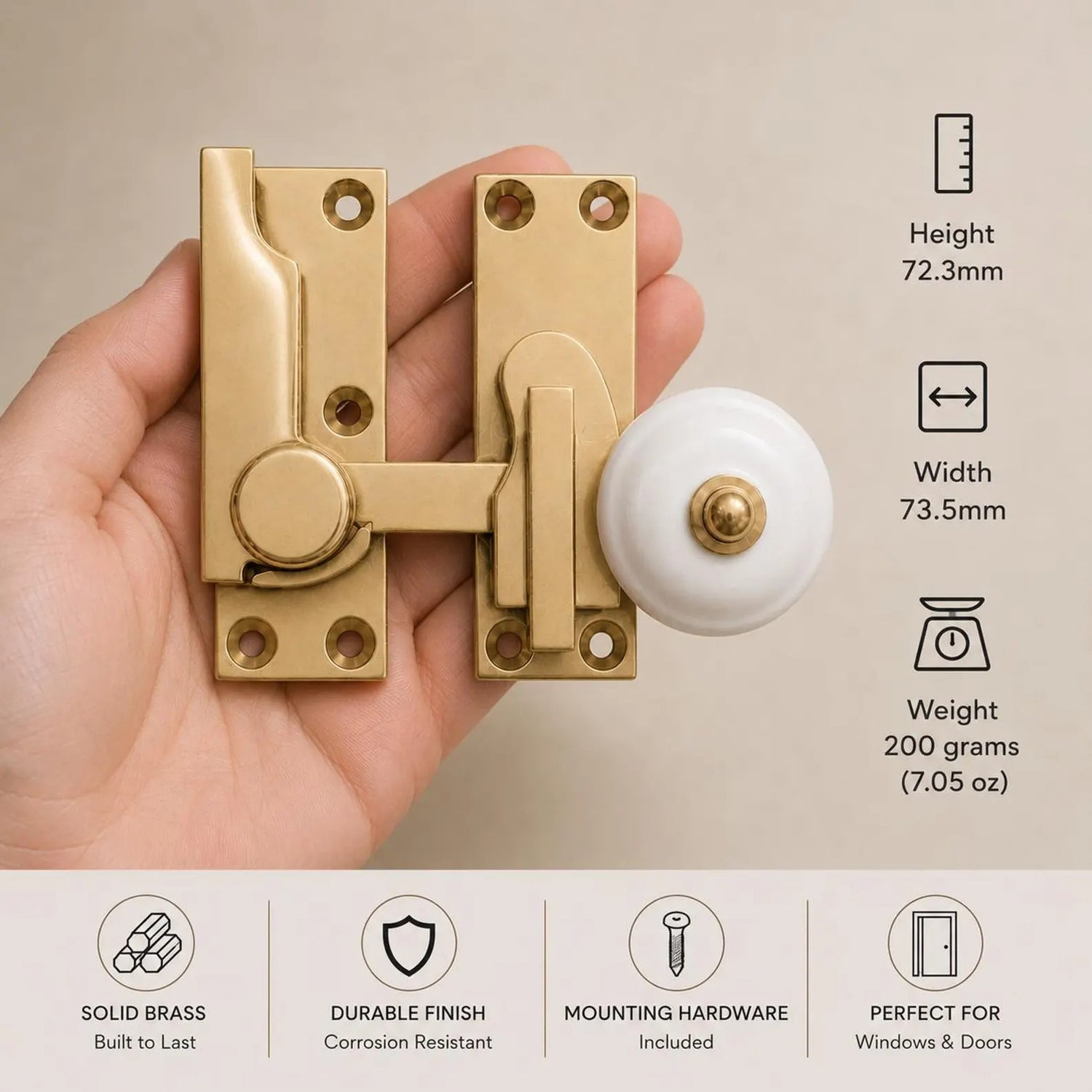 Solid Brass Sash Window Fastener with White Ceramic Knob