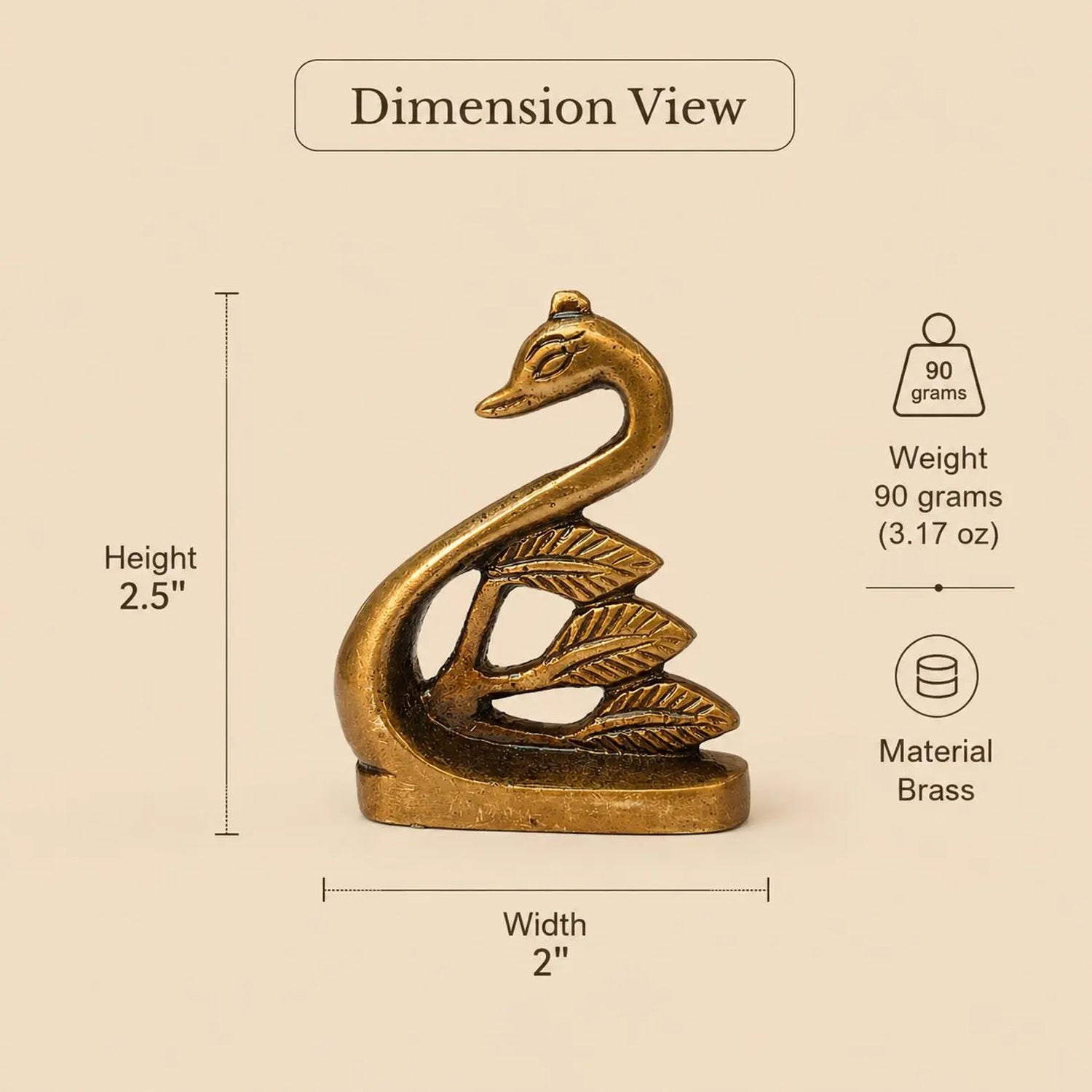 Handcrafted Solid Brass Swan Figurine Statue