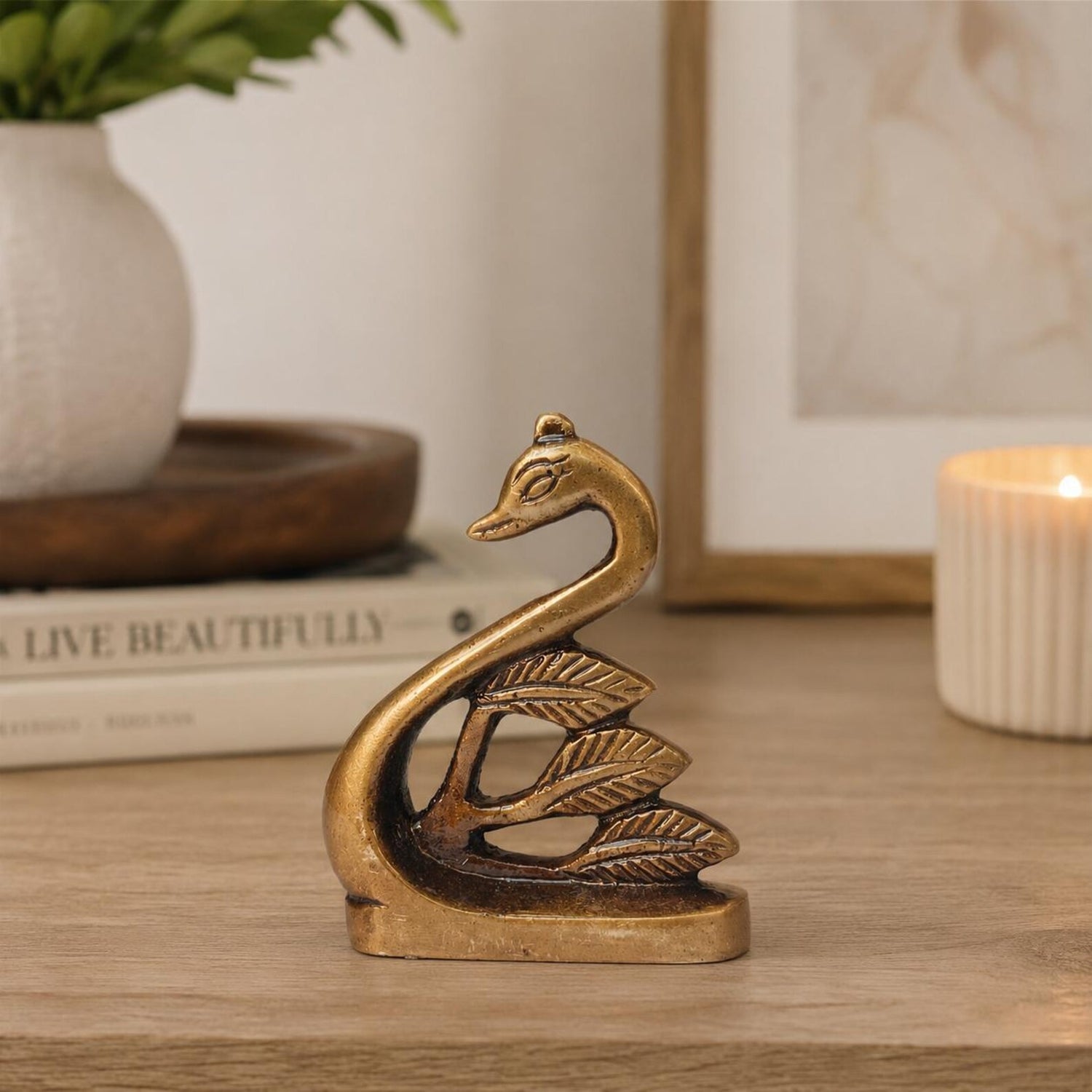 Handcrafted Solid Brass Swan Figurine Statue