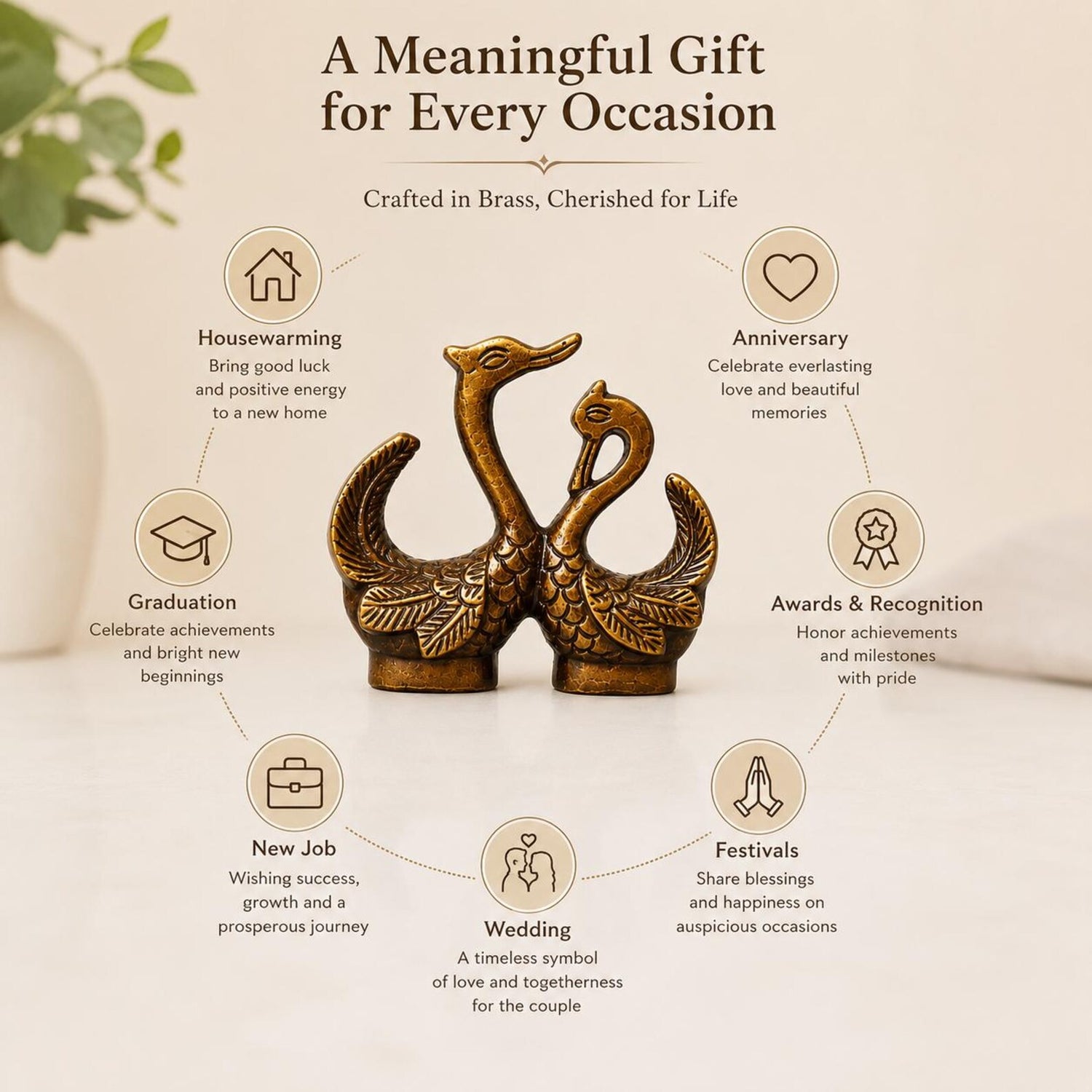 Handcrafted Brass Swan Couple Figurine