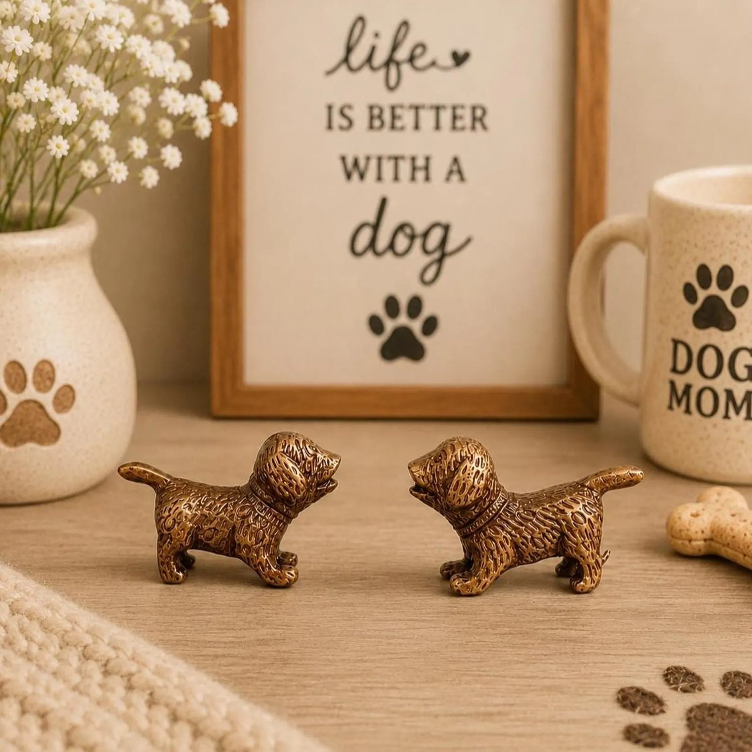 Set of 2 Handcrafted Solid Brass Dog Figurines