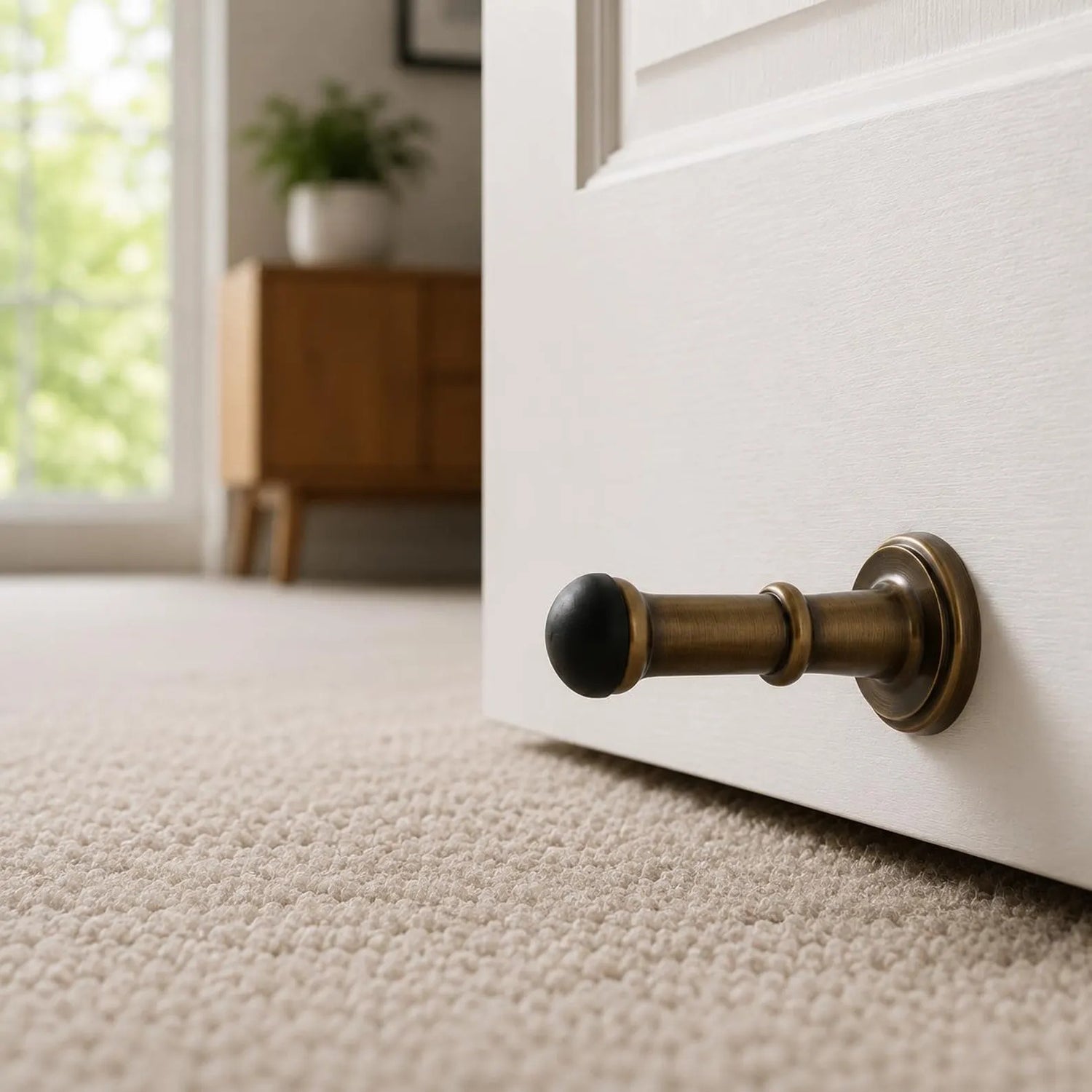 Antique Brass Door Stopper with Black Rubber Tip