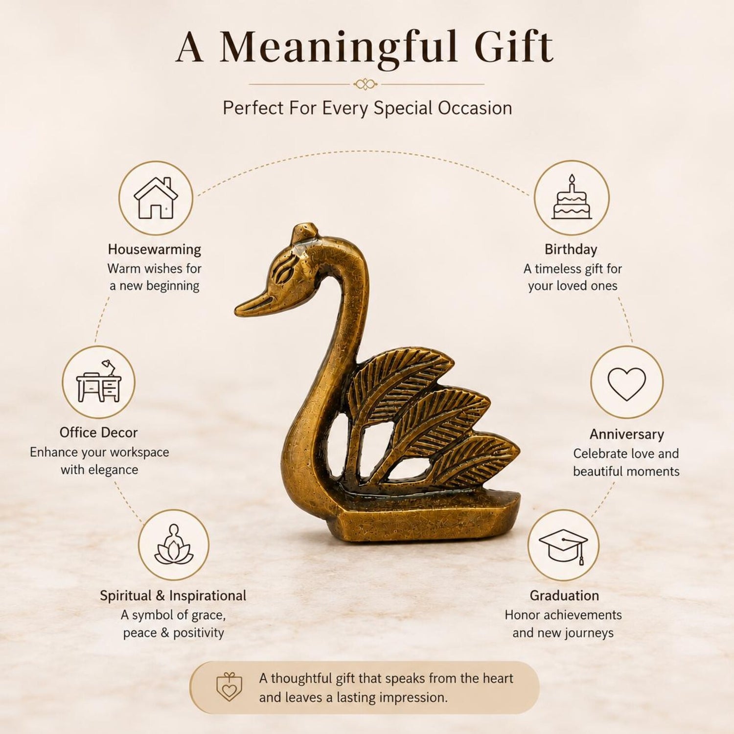 Handcrafted Solid Brass Swan Bird Figurine Statue