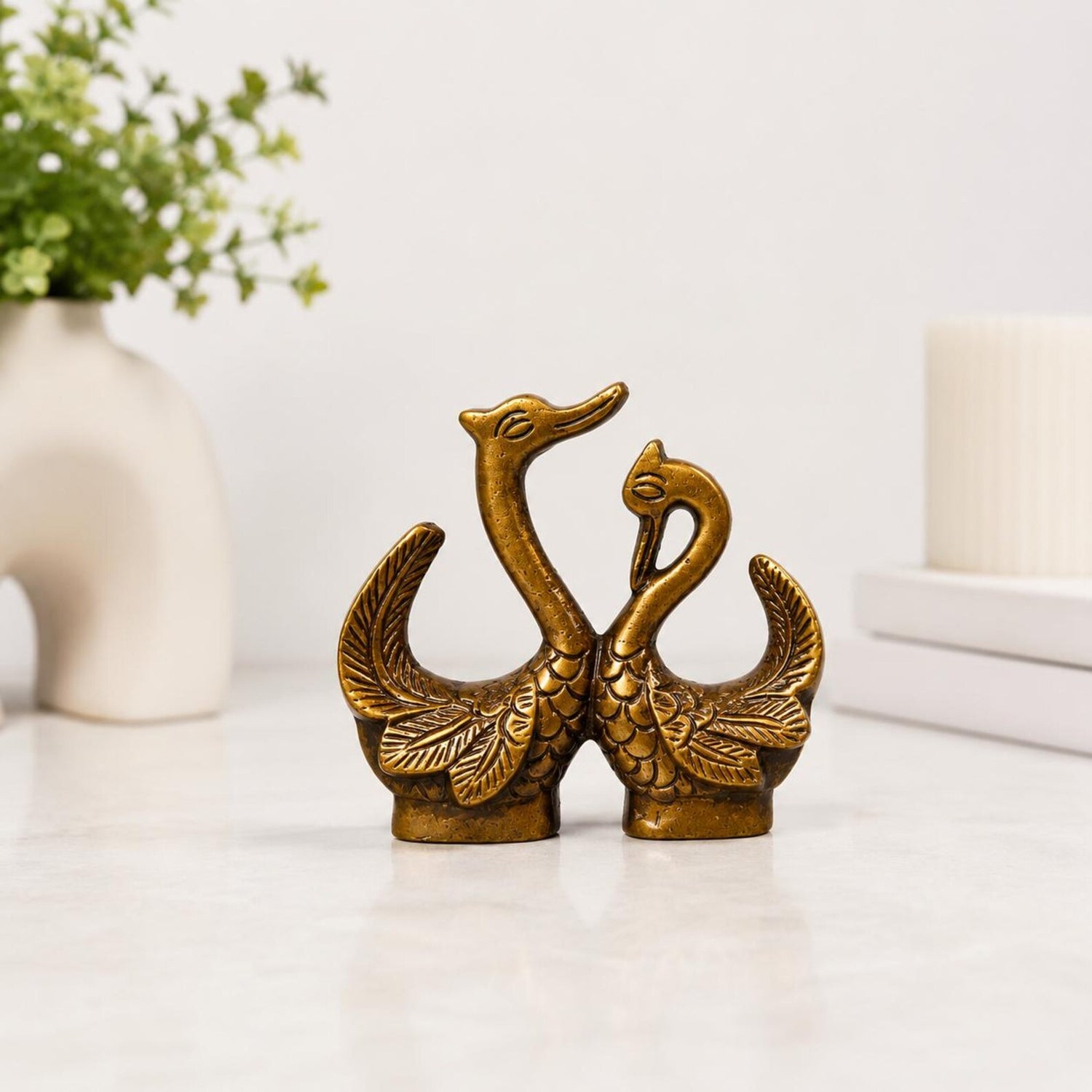 Handcrafted Brass Swan Couple Figurine