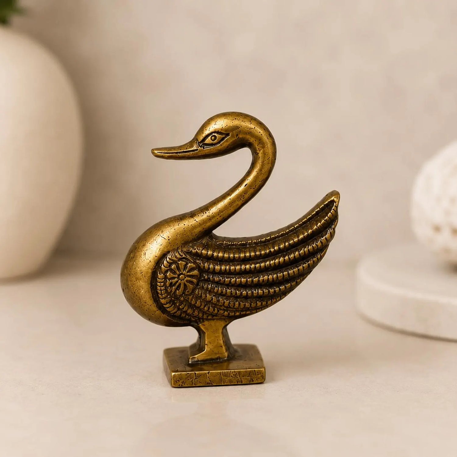 Handcrafted Solid Brass Swan Bird Figurine Statue