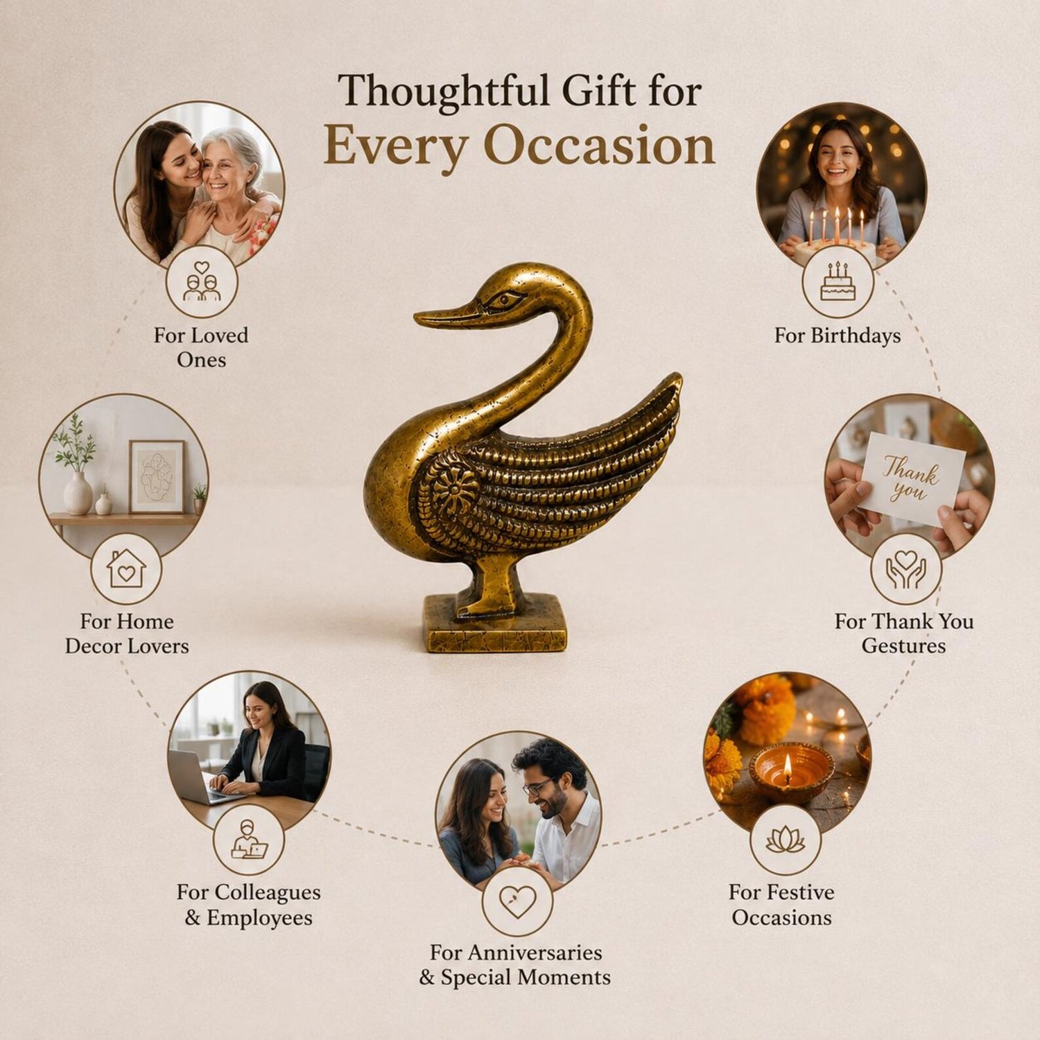 Handcrafted Solid Brass Swan Bird Figurine Statue