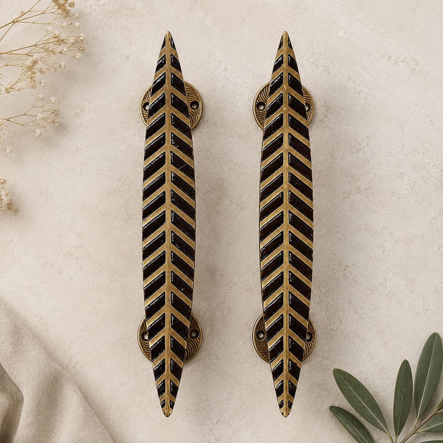 12 Inch Antique Brass Leaf Door Pull Handle