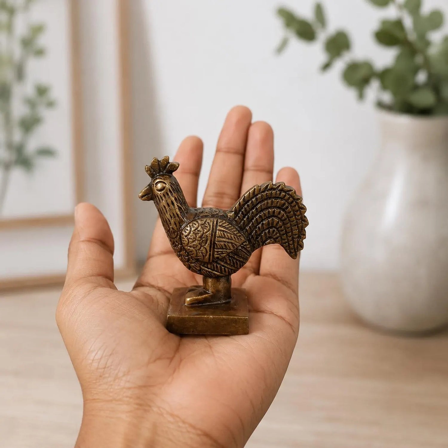 Handcrafted Solid Brass Rooster Figurine Statue