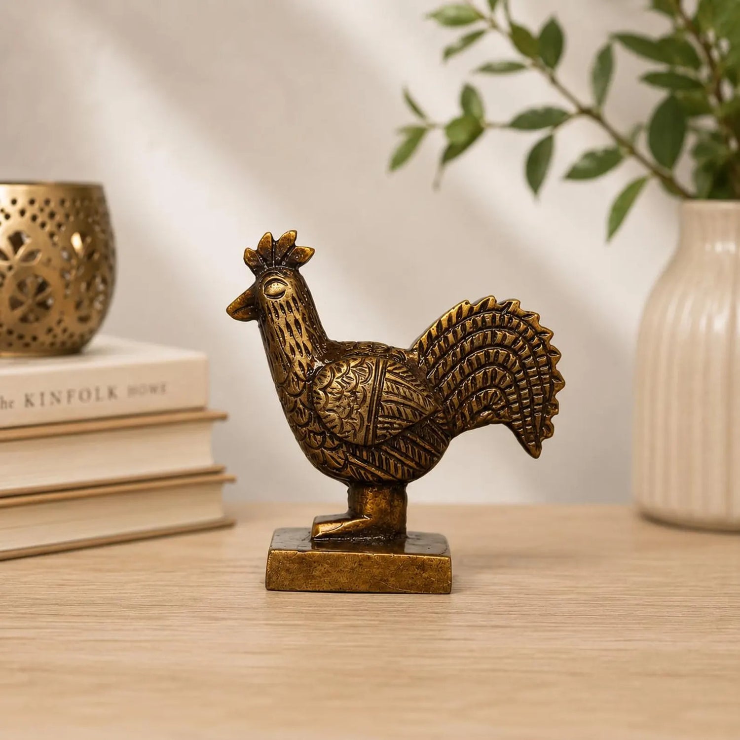 Handcrafted Solid Brass Rooster Figurine Statue