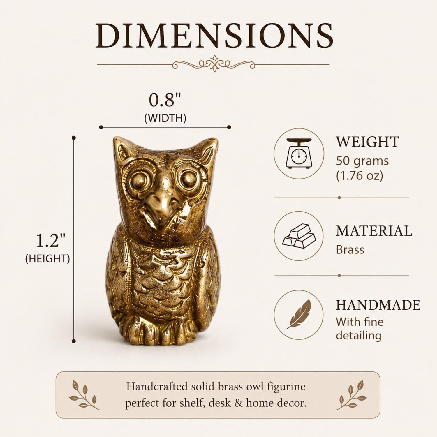 Handcrafted Solid Brass Owl Figurine