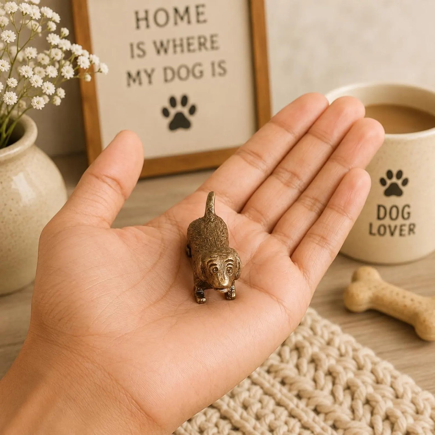 Set of 2 Handcrafted Solid Brass Dog Figurines