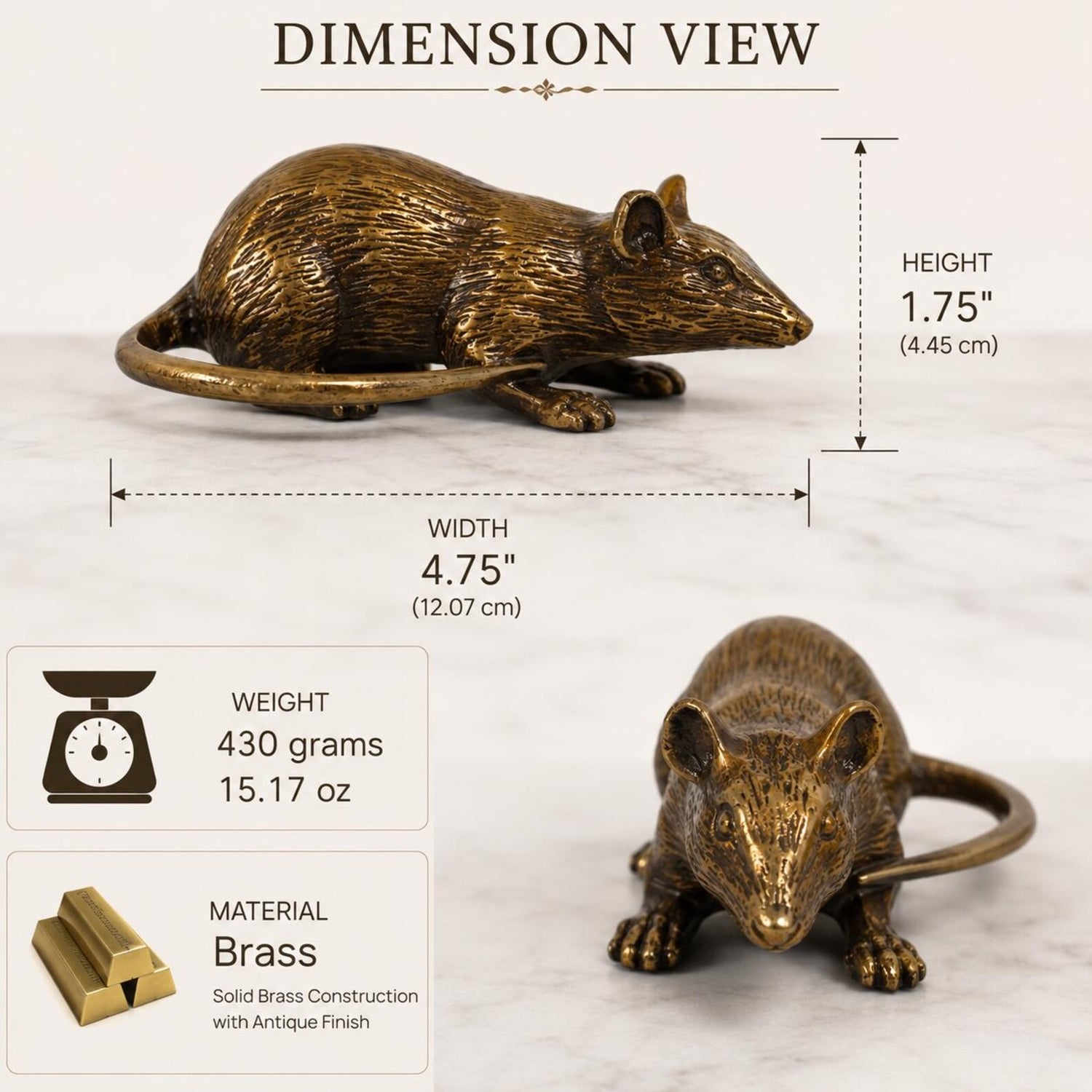 Solid Brass Rat Figurine Statue