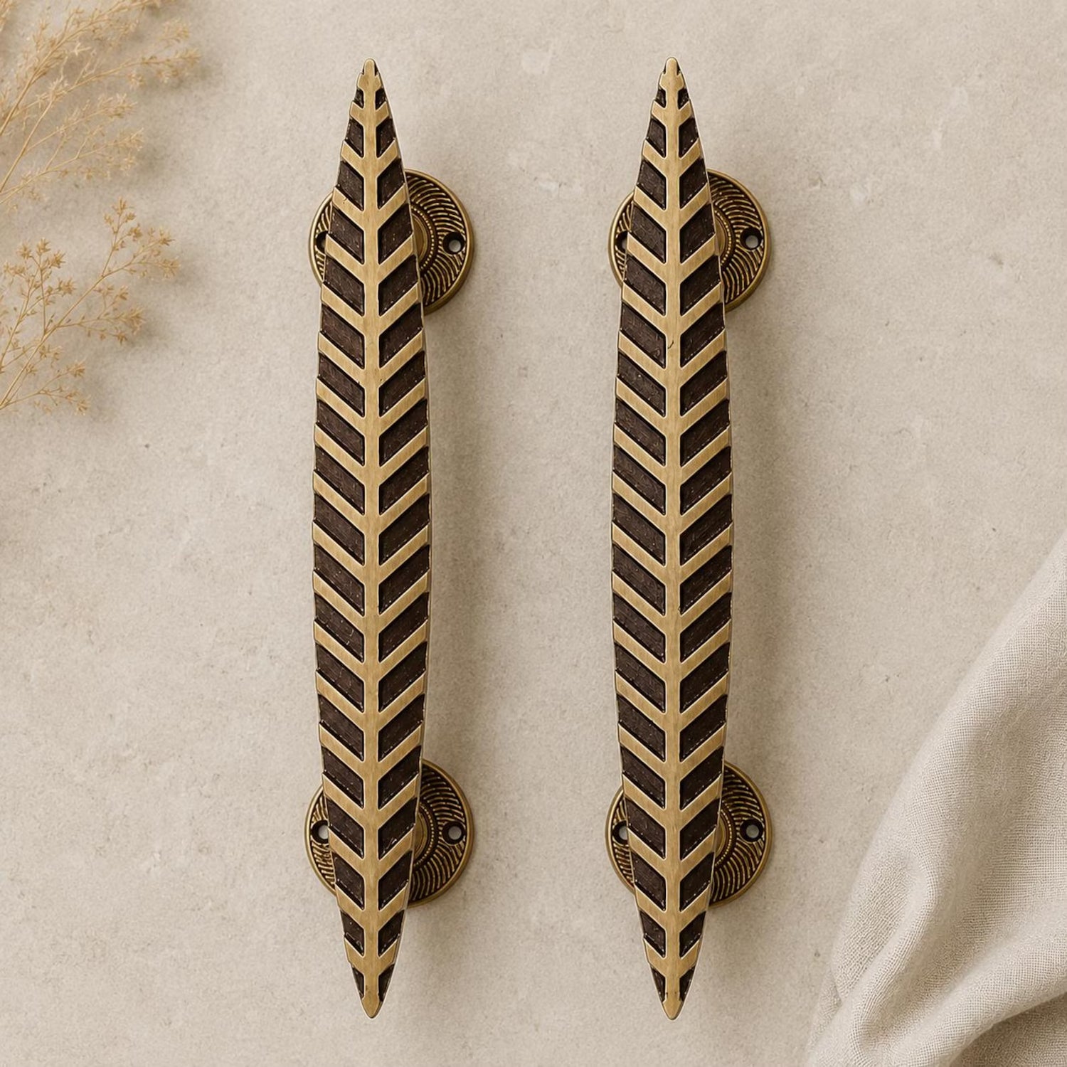 12 Inch Antique Brass Leaf Door Pull Handle